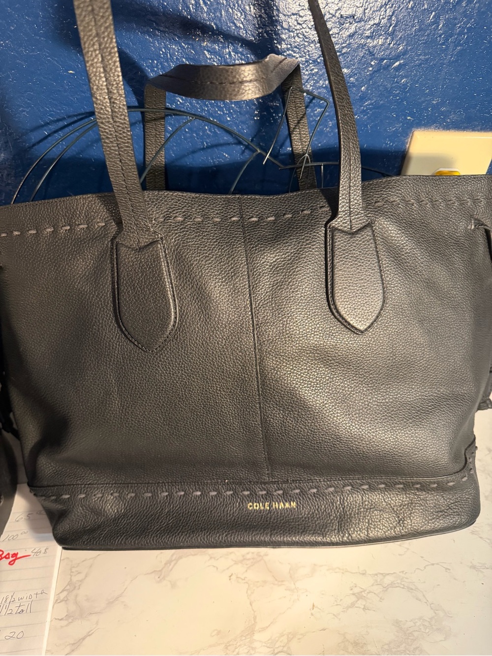 Cole Haan Dark Blue Pebbled Leather Tote